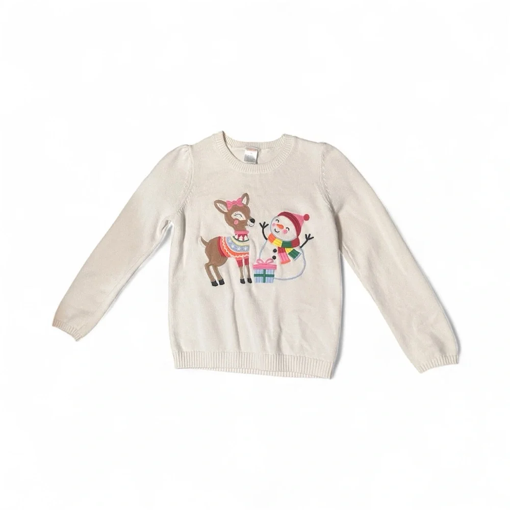 Gymboree Cream Sweater with‎ Reindeer and Snowman